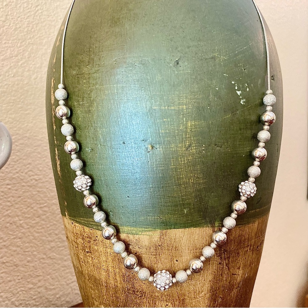 Necklace ~ Adjustable ~ Silver Tones ~ Rhinestone, Mirror & Rough Textured Beads